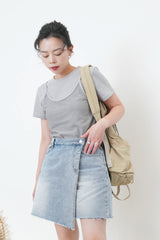 Grey tee top in sheer cami layering