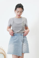 Grey tee top in sheer cami layering