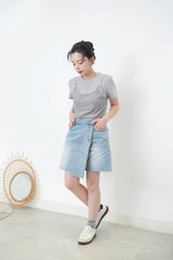 Denim asymmetric flap skort