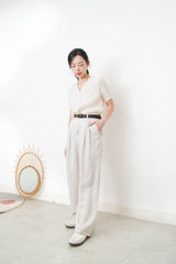 Cream pleats v neck premium top