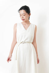 White lace v neck dress w/ chiffon layering