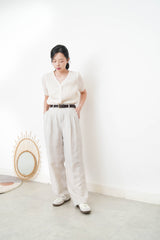 Cream pleats v neck premium top