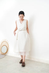 White lace v neck dress w/ chiffon layering