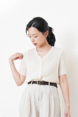 Cream pleats v neck premium top