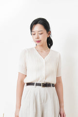 Cream pleats v neck premium top