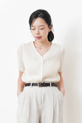 Cream pleats v neck premium top