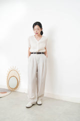 Cream pleats v neck premium top