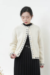 Ivory 100% wool cardigan in outline stitching