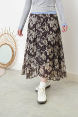 Floral pleats skirt w/ elastic waist
