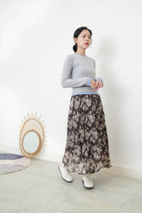 Floral pleats skirt w/ elastic waist