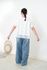 White double layering flare blouse in ruffles details