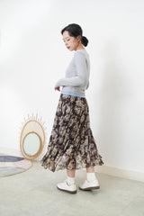 Floral pleats skirt w/ elastic waist