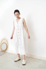 White V neck dress w/ contrast stitching