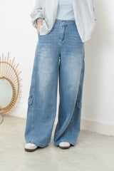 Summer cargo jeans w/ elastic waistband