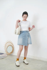Denim asymmetric flap skort