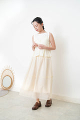 Light yellow buttons cami w/ lace v neck