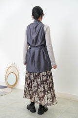 Grey silky long vest w/ strings
