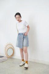 Denim asymmetric flap skort
