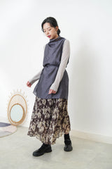 Ivory silky long vest w/ strings