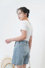 Denim asymmetric flap skort