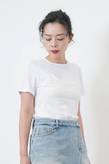 Grey tee top in sheer cami layering