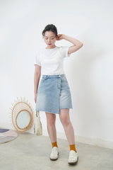 Denim asymmetric flap skort