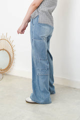 Summer cargo jeans w/ elastic waistband