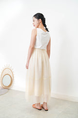 Creamy chiffon layering skirt in elastic waist