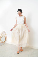 Creamy chiffon layering skirt in elastic waist