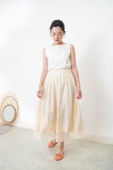Creamy chiffon layering skirt in elastic waist