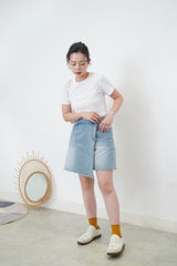 Denim asymmetric flap skort