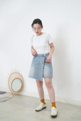Denim asymmetric flap skort