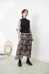 Floral pleats skirt w/ elastic waist