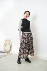 Floral pleats skirt w/ elastic waist