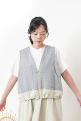 Ivory worker style vest w/ elastic hem