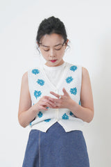 Blue premium flower pattern knit vest