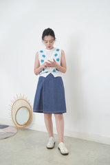 Navy outined stitching wrap skirt