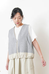 Ivory worker style vest w/ elastic hem