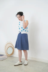 Navy outined stitching wrap skirt