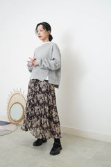 Floral pleats skirt w/ elastic waist