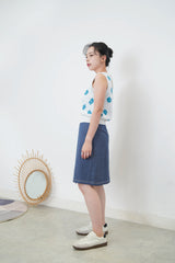 Blue premium flower pattern knit vest