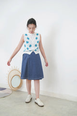 Navy outined stitching wrap skirt