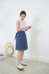 Navy outined stitching wrap skirt