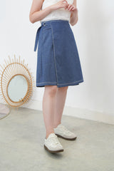 Navy outined stitching wrap skirt