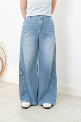 Summer cargo jeans w/ elastic waistband