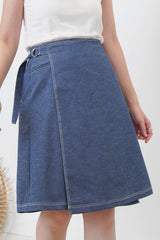 Navy outined stitching wrap skirt