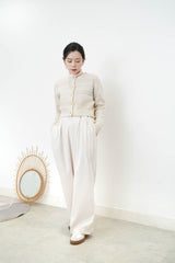 Pastel tone tweed wool cardigan in crop cut