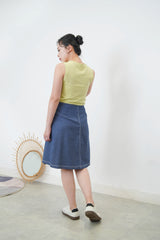 Navy outined stitching wrap skirt