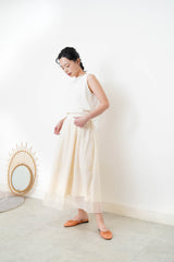 Creamy chiffon layering skirt in elastic waist