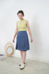 Navy outined stitching wrap skirt